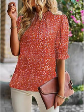 Elegant Mock Neck Ruffle Top unique Red Print– Women's Stylish Statement Blouse